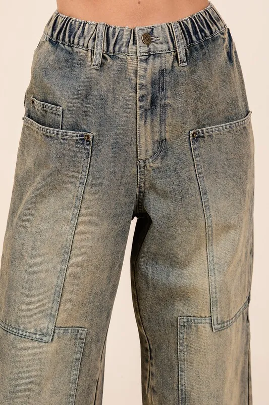 Washed Wide Leg Jeans with Pockets, image 4