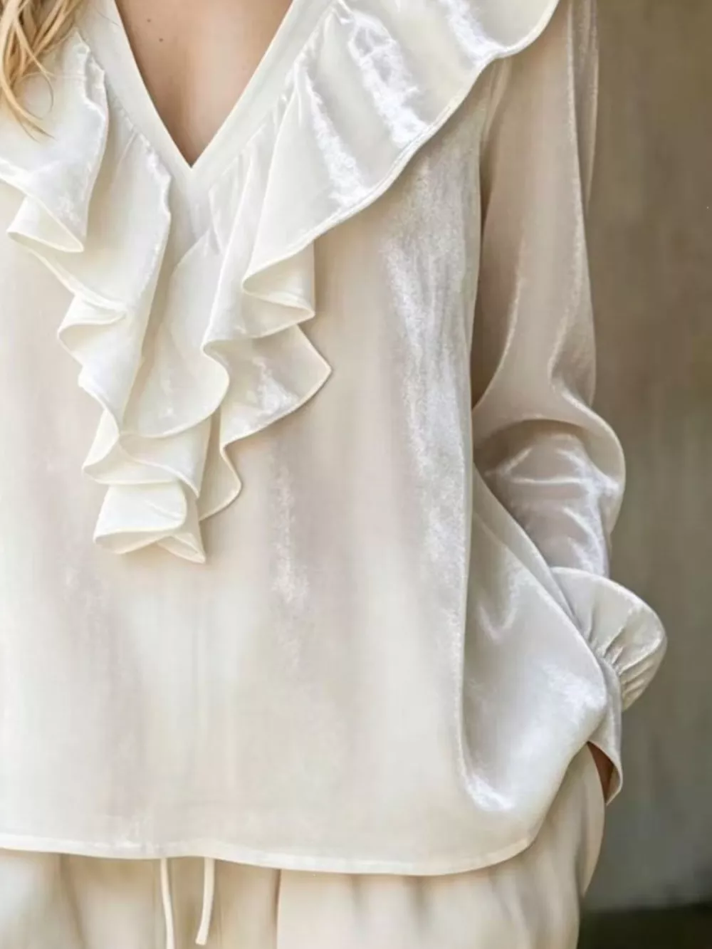 Full Size Velvet Ruffle V-Neck Blouse Plus Size, image 10