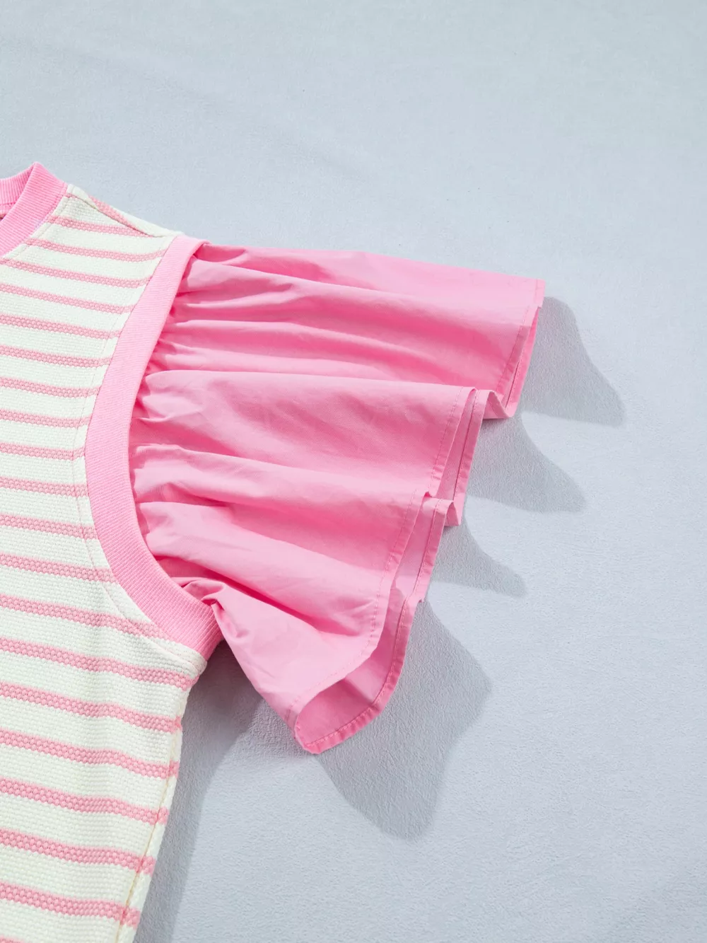 Stripe Ruffled Short Sleeve Patchwork Blouse, image 12