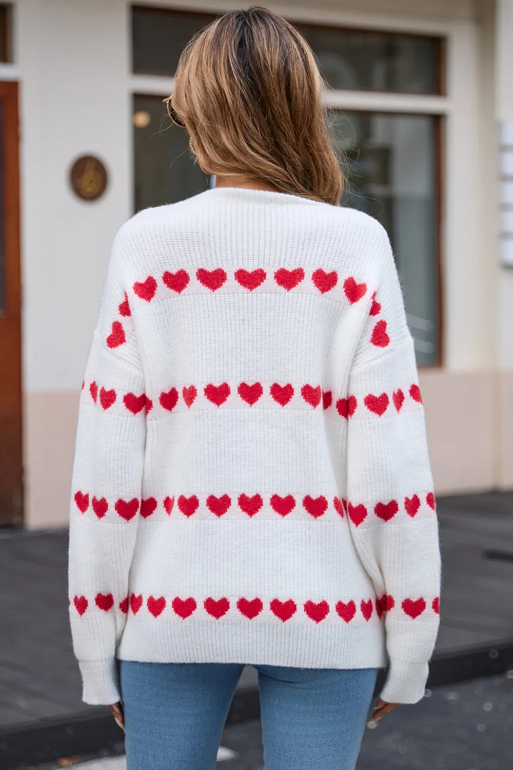 Heart Round Neck Long Sleeve Sweater, image 6