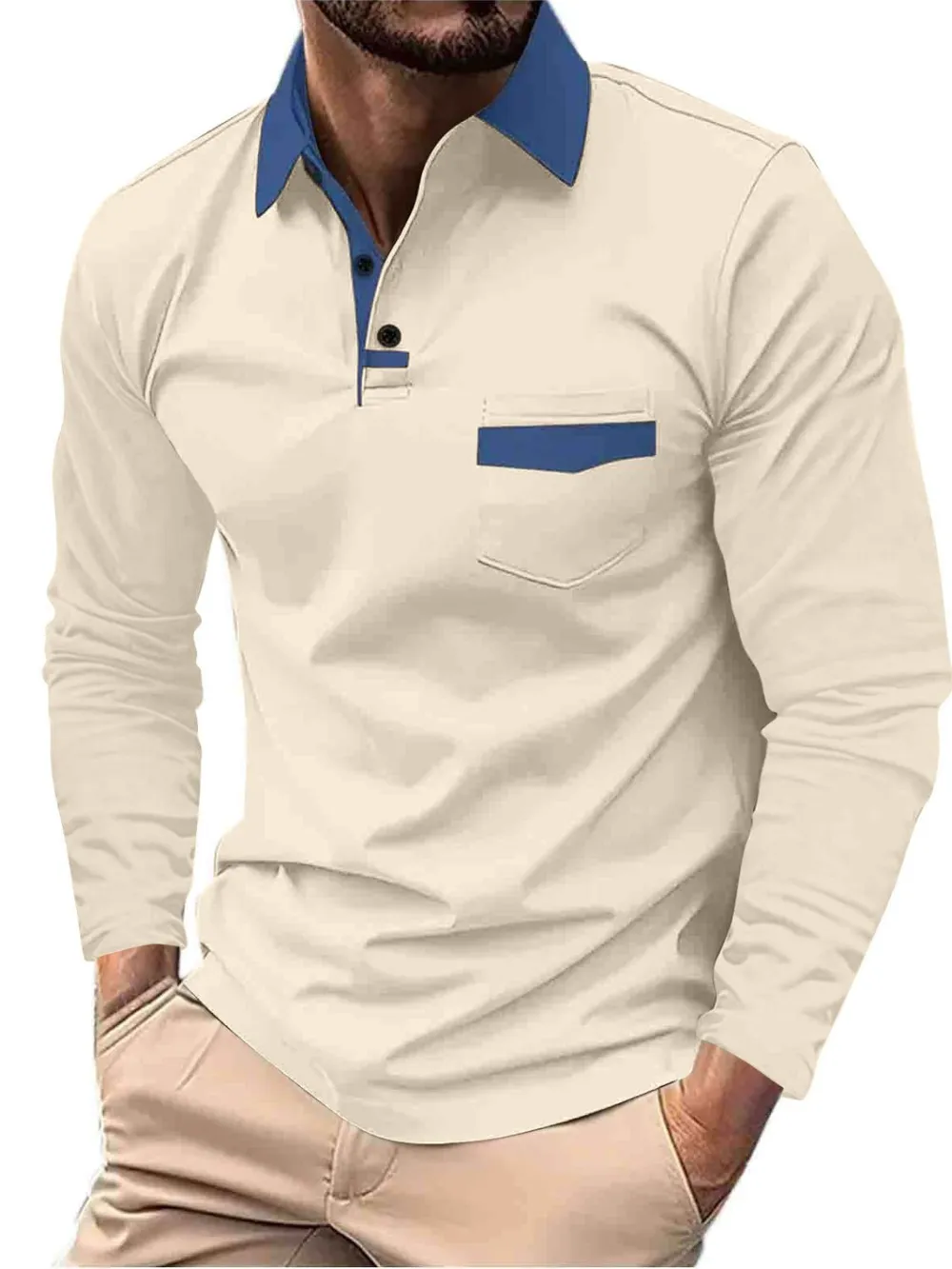 Men's Full Size Collared Neck Long Sleeve Polo Plus Size