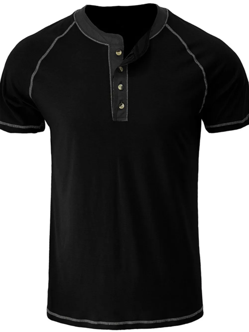 Men's Plus Size Contrast Stitch Henley Polo Shirt, image 2