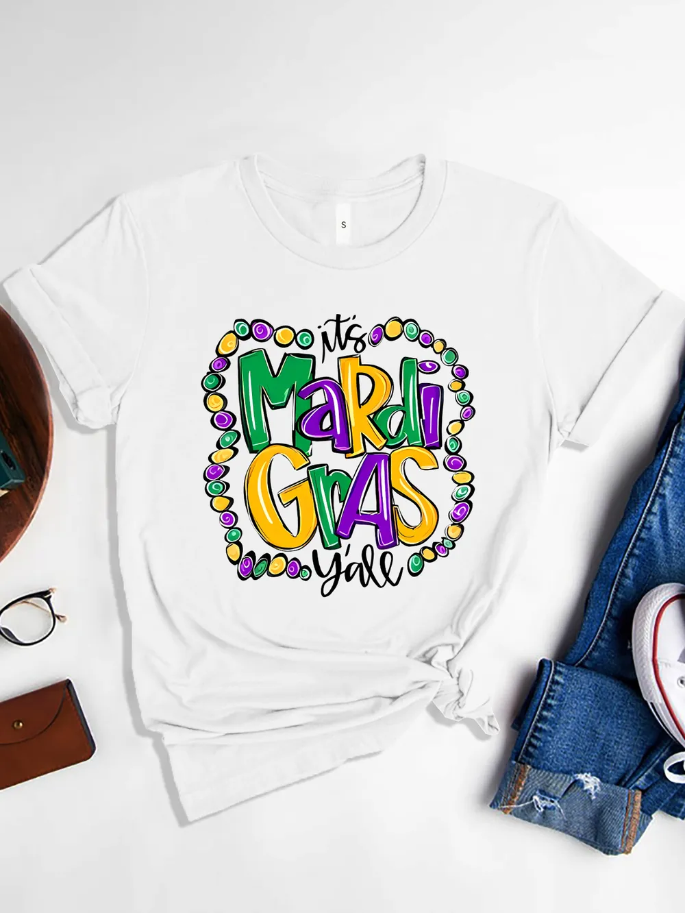 IT'S MARDI GRAS Y'ALL Round Neck T-Shirt, image 5