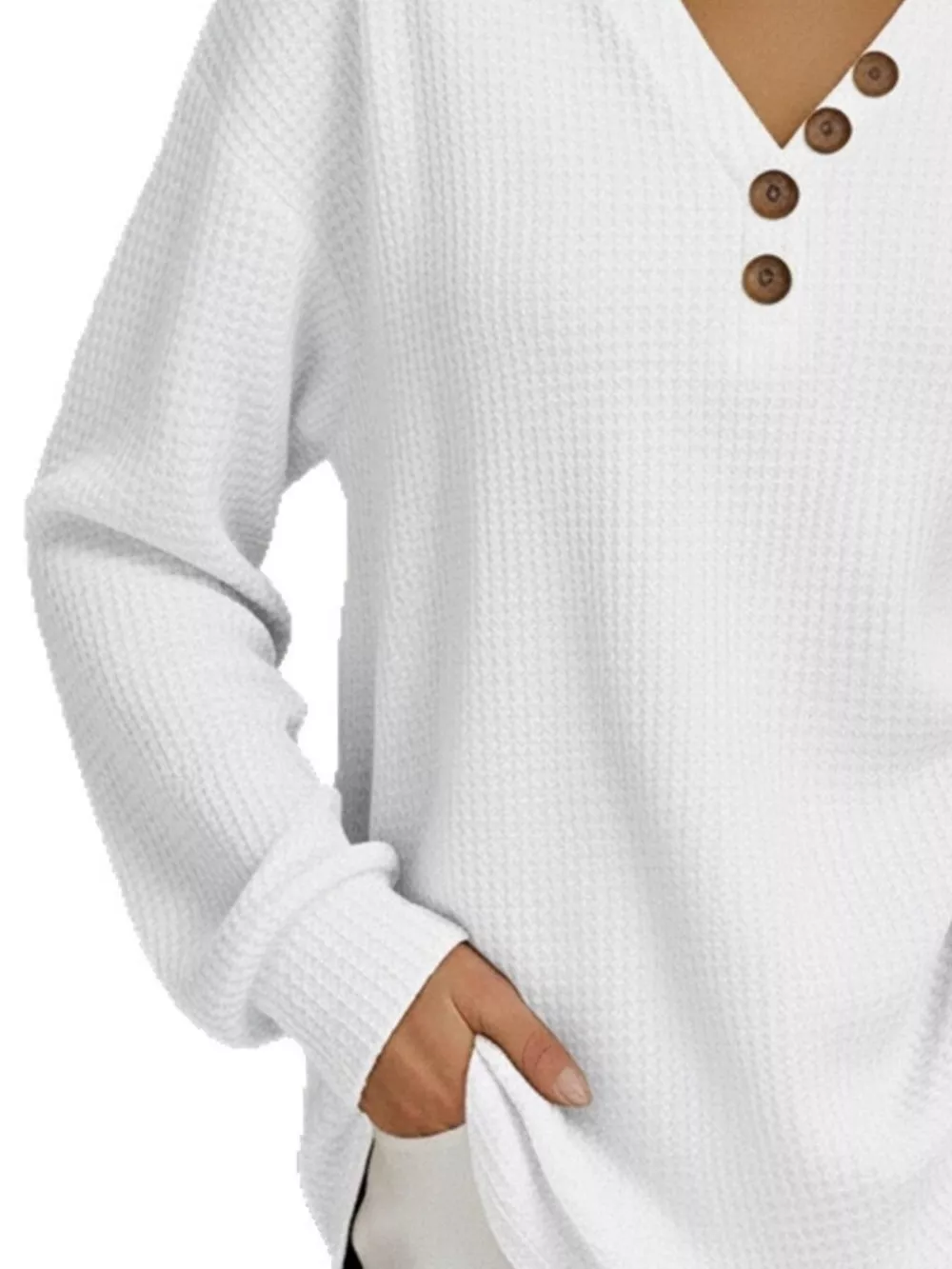 Full Size Casual Waffle Knit Long Sleeve T-Shirt Plus Size, image 6