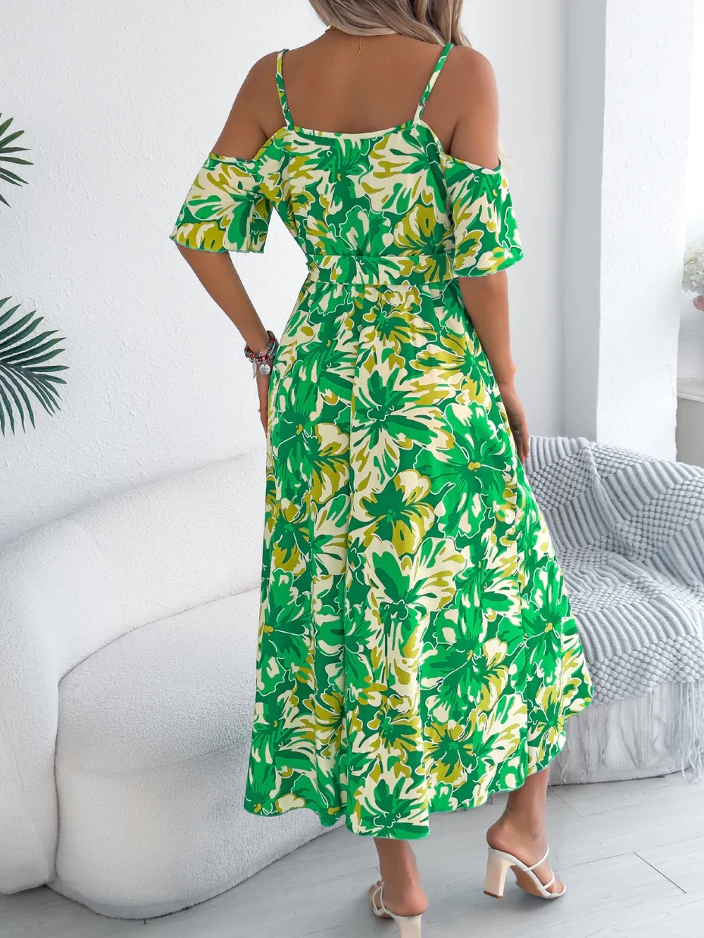 Printed Cold Shoulder Midi Cami Dress, image 6
