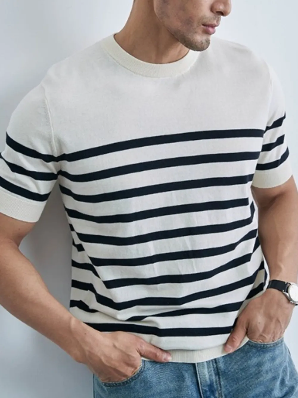 Men's Classic Striped Short Sleeve Knit T-Shirt, image 4