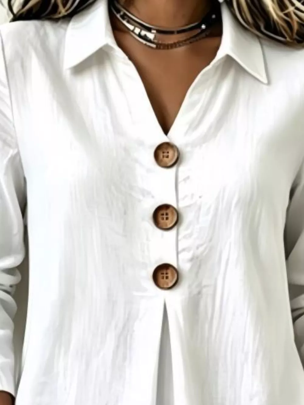 Full Size Button Detail Long Sleeve Blouse Plus Size, image 2
