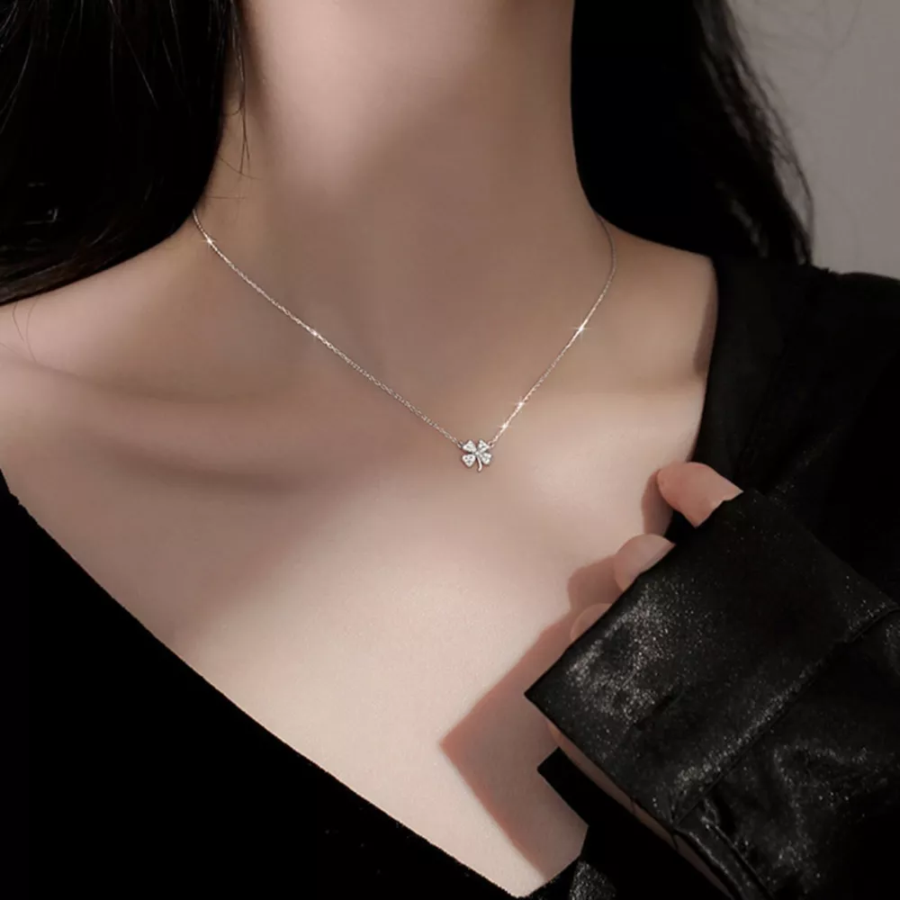 925 Sterling Silver Zircon Four Leaf Clover Necklace, image 3