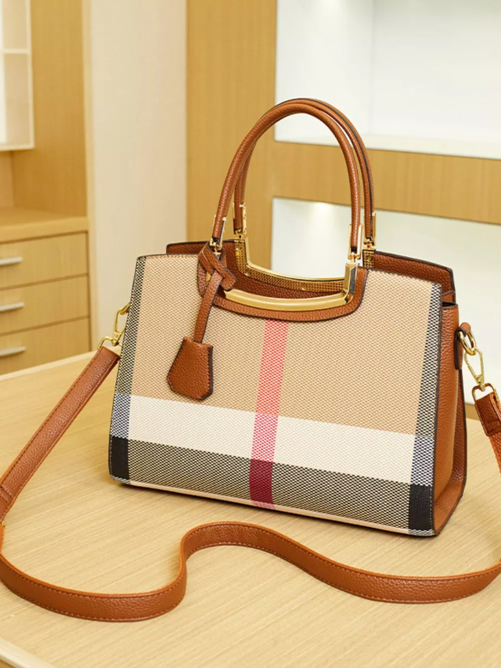 Plaid Top Handle Handbag, image 6