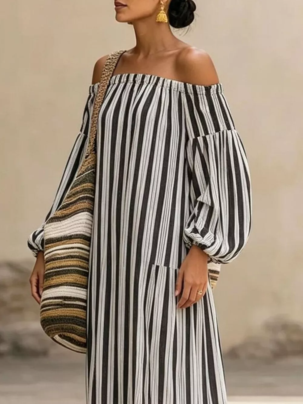 Off-Shoulder Striped Maxi Dress, image 6