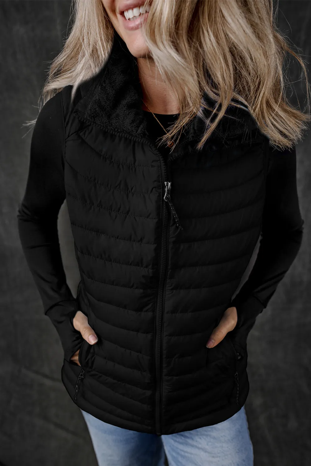 Pocketed Zip Up Vest Coat, image 4
