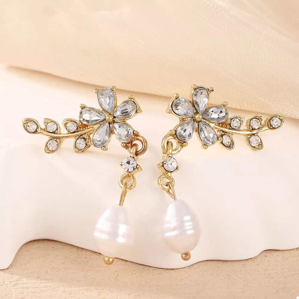 Flower Pearl Drop Earrings, image 2