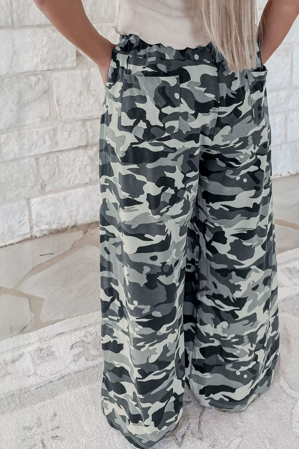 Camouflage Print Drawstring Casual Pants, image 3