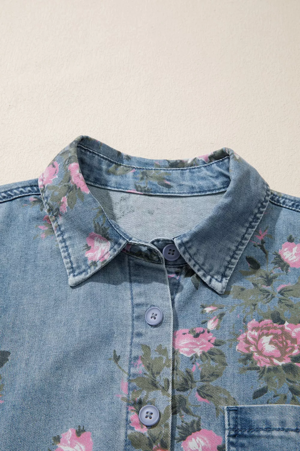 Floral Print Button Up Denim Shirt, image 4