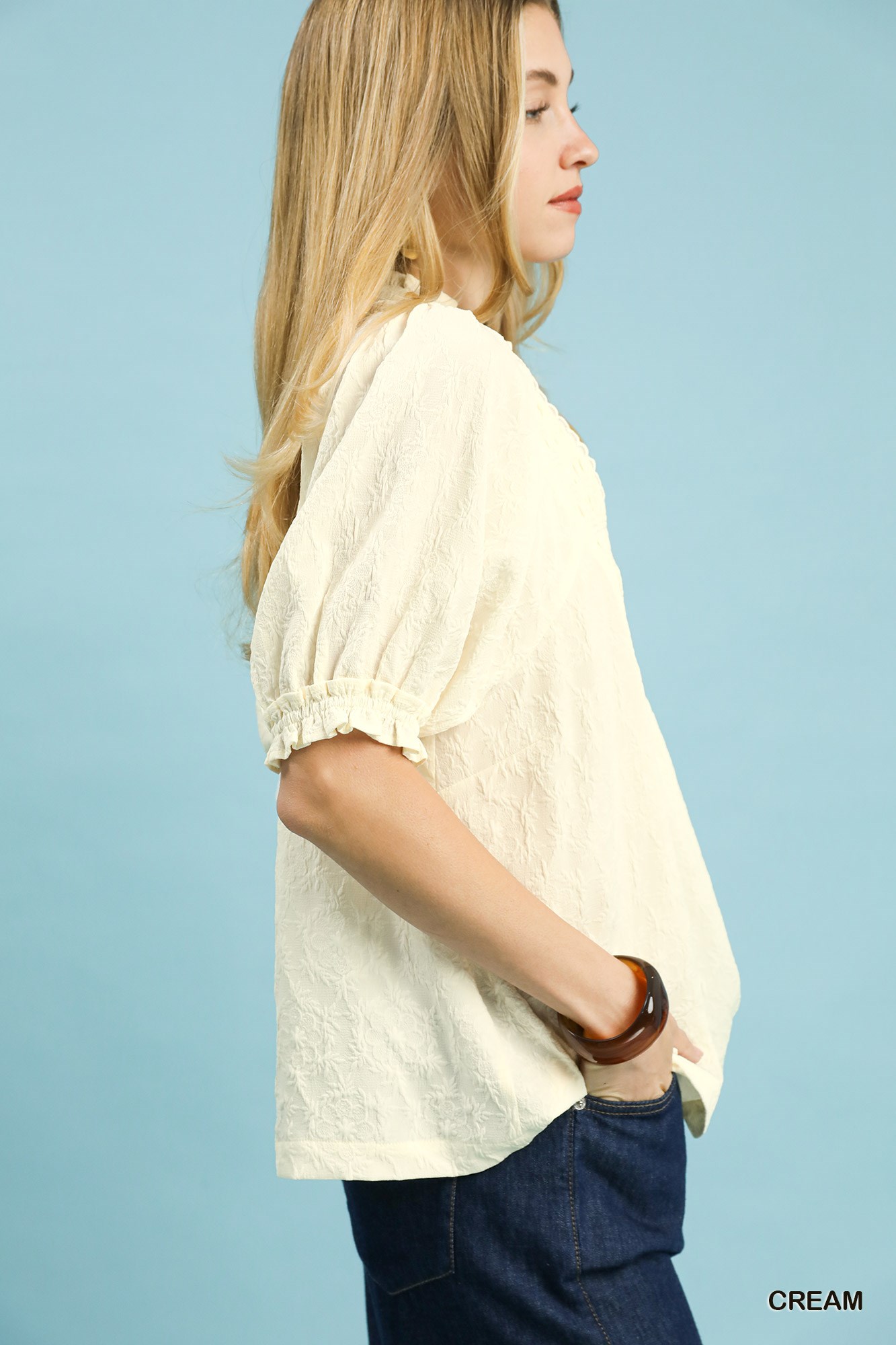 Textured Smocked Peasant Top, image 2