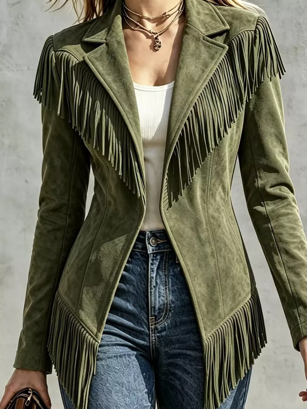 Western-Inspired Fringed Open Front Jacket, image 7