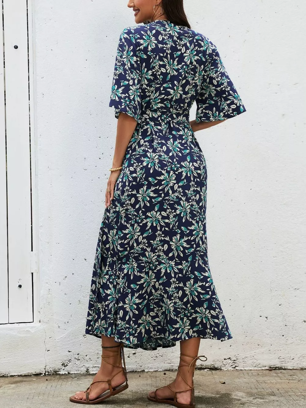 Slit Printed Surplice Midi Dress, image 7