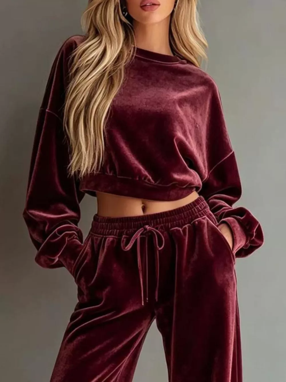 Full Size Cropped Sweatshirt and Wide-Leg Pants Set Plus Size, image 17