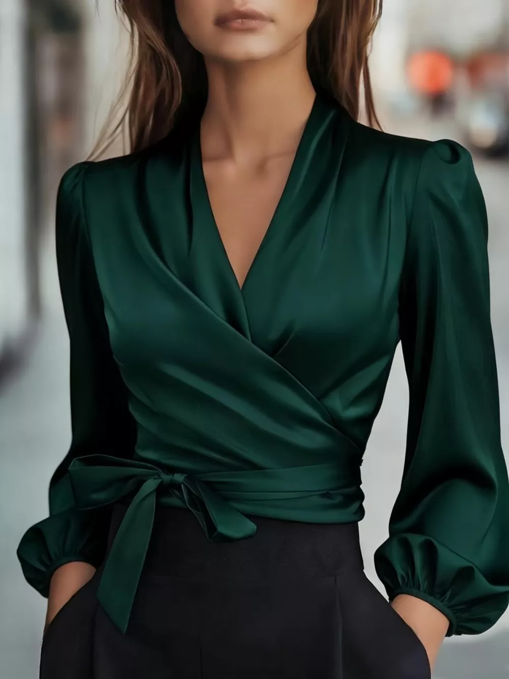 Satin Tie Waist Wrap Blouse, image 5
