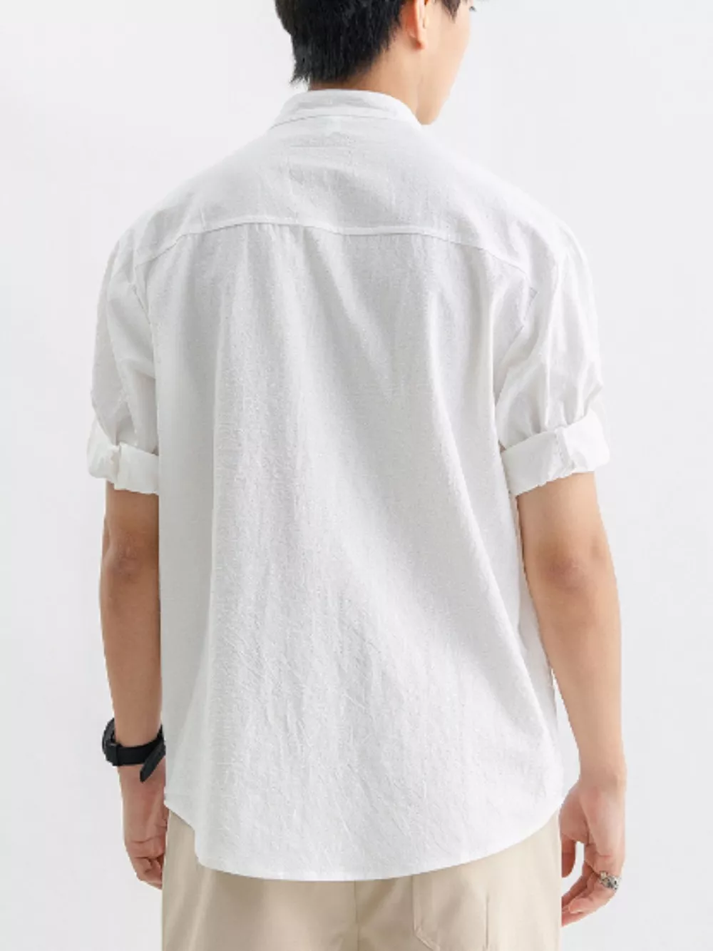 Men's Plus Size Casual Button Up Roll Up Sleeve Shirt, image 5