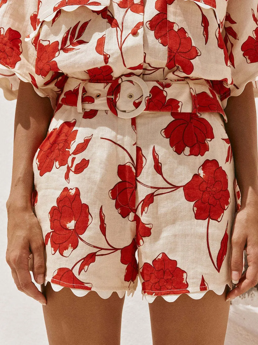Floral Print Scalloped Edge Top and Shorts Set, image 3