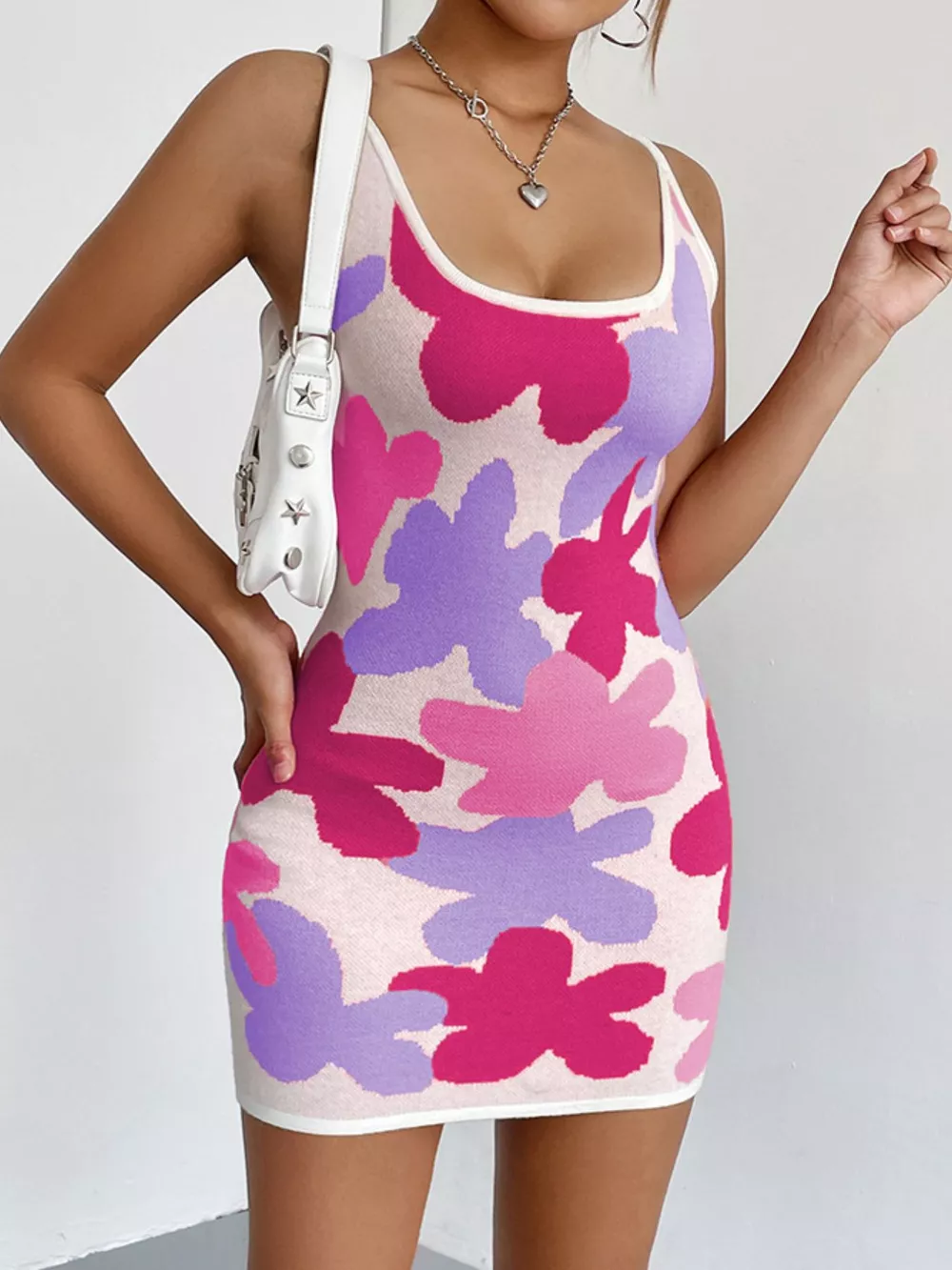Floral Knit Scoop Neck Mini Dress, image 2
