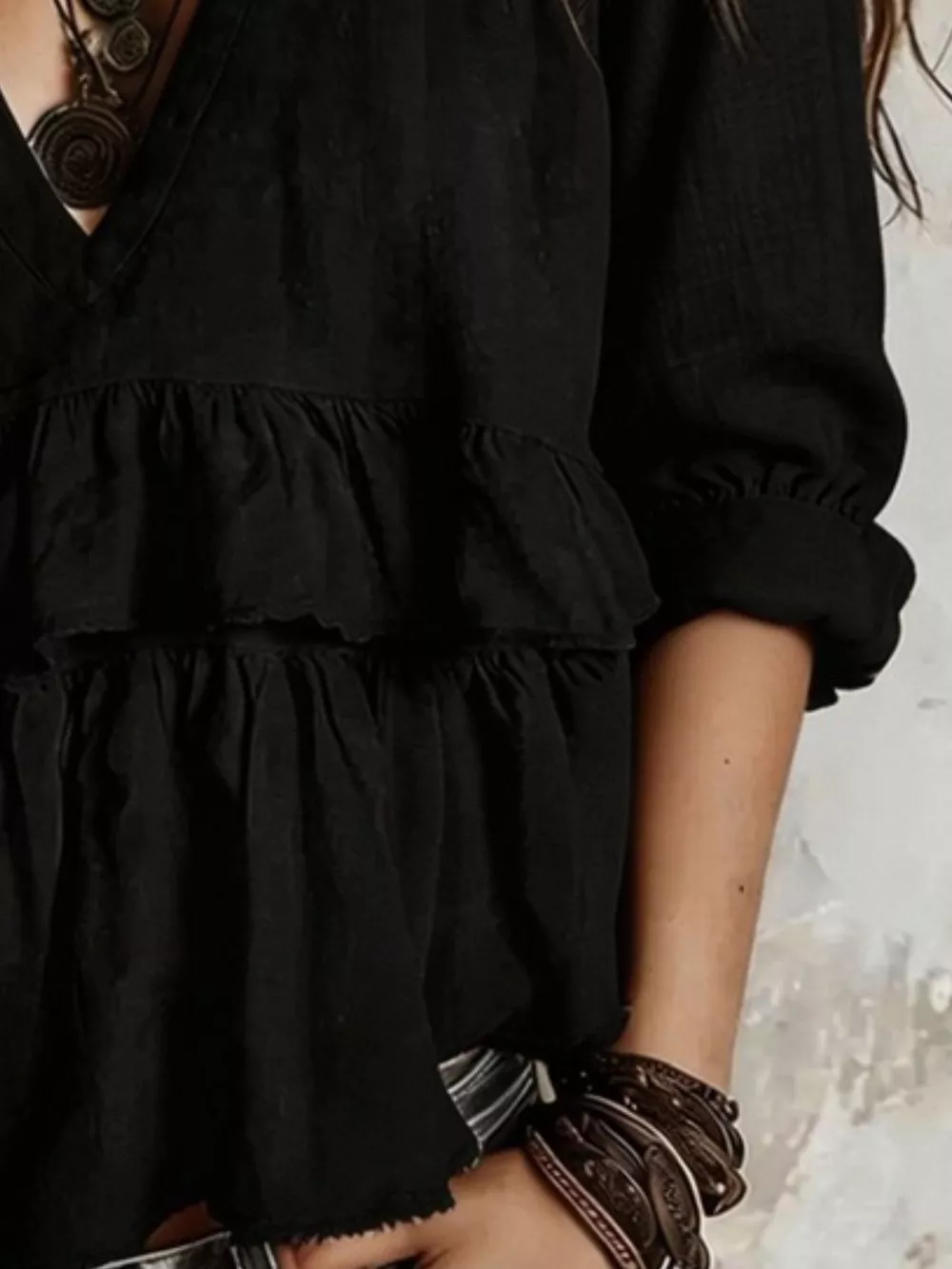 Full Size Ruffled Hem V-Neck Blouse Plus Size, image 4