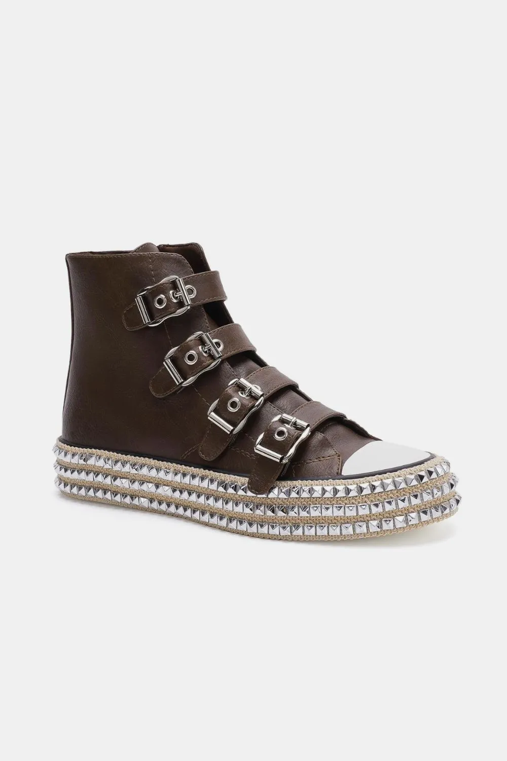 Multi-Buckle Straps Studded Platform Sneakers, image 2