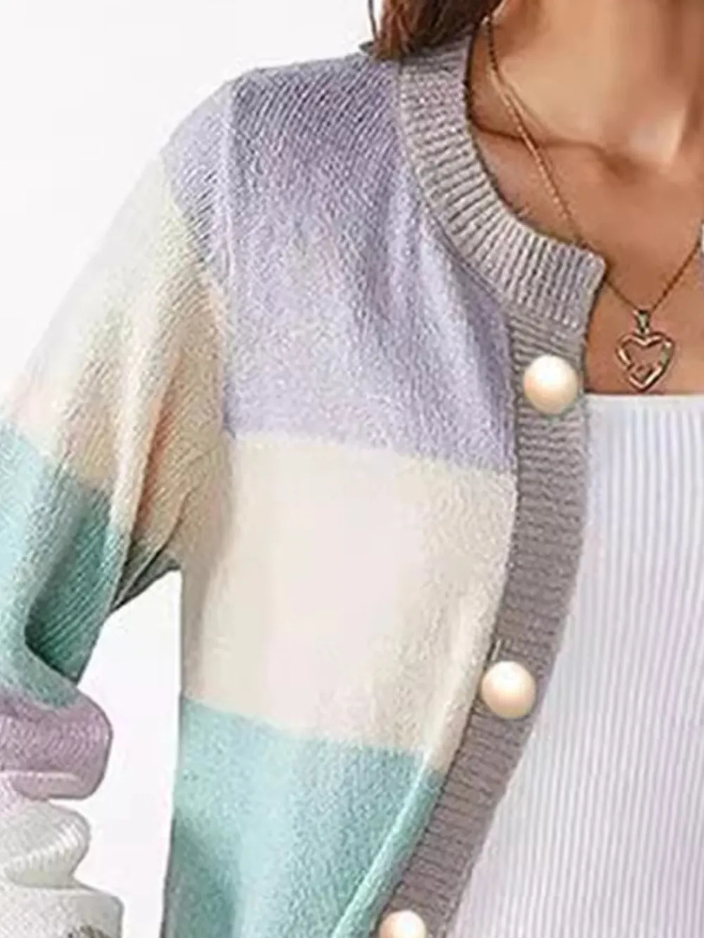 Color Block Button-Up Knit Cardigan, image 8