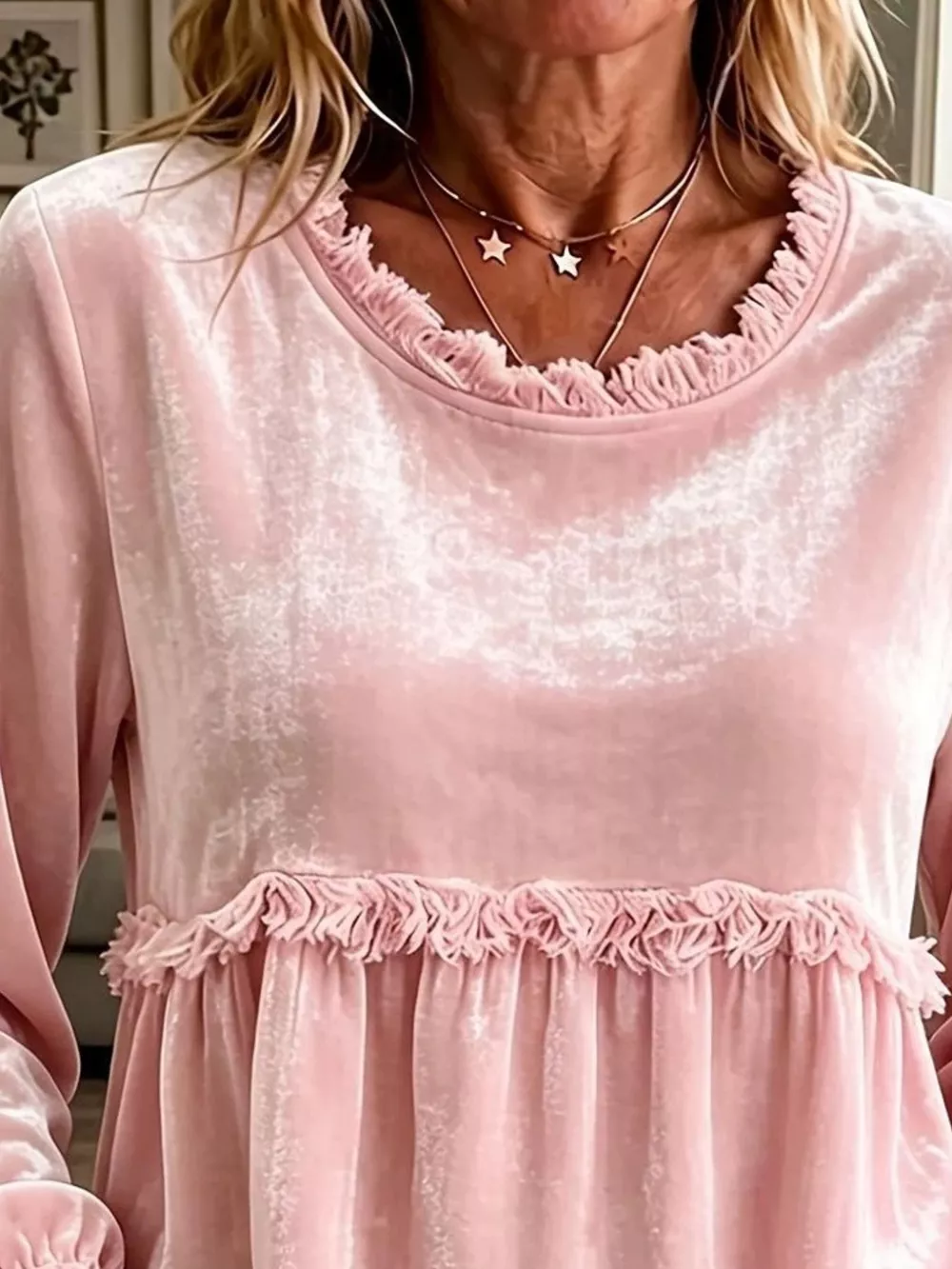 Velvet Fringe Long Sleeve Blouse, image 2