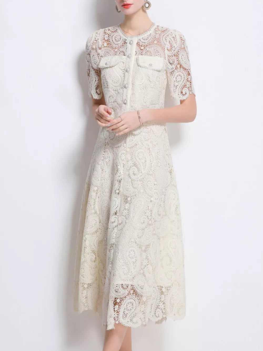 Lace Button Up Top and Skirt Set, image 4