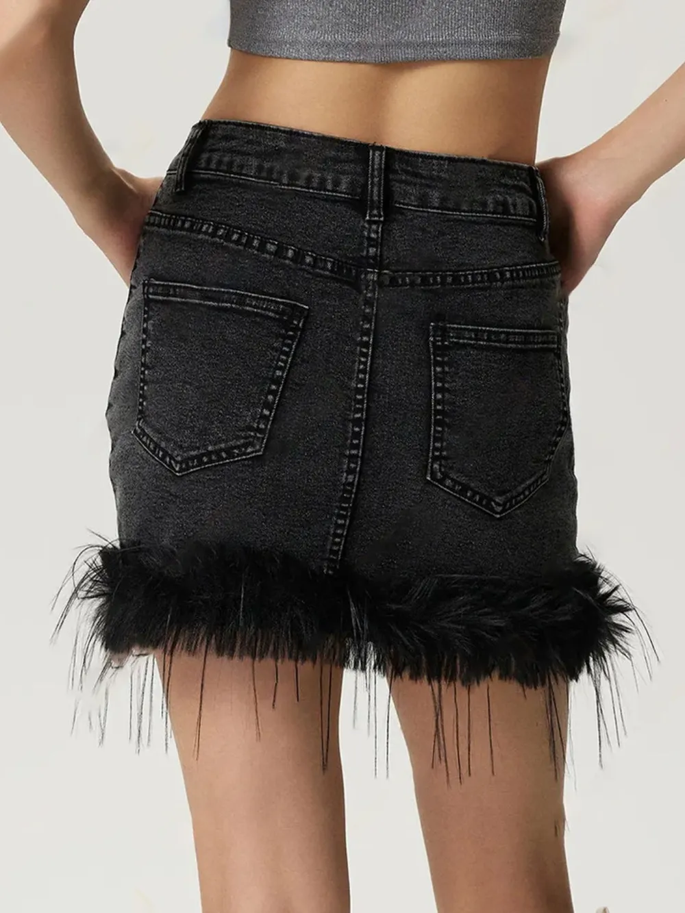 Plush Hem Mini Denim Skirt, image 2