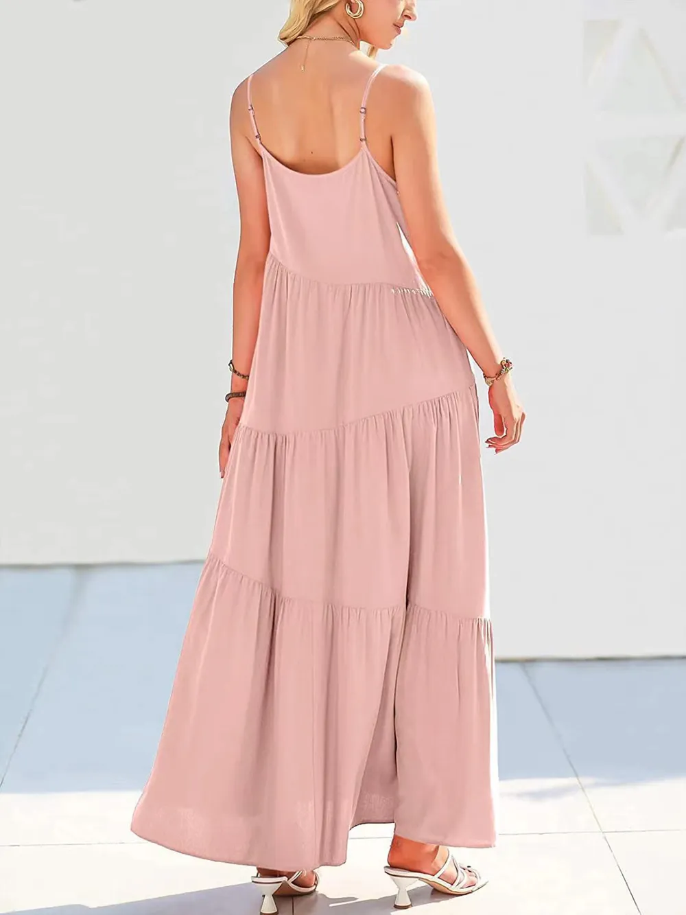 Full Size Ruched Tiered Spaghetti Strap Dress, image 11