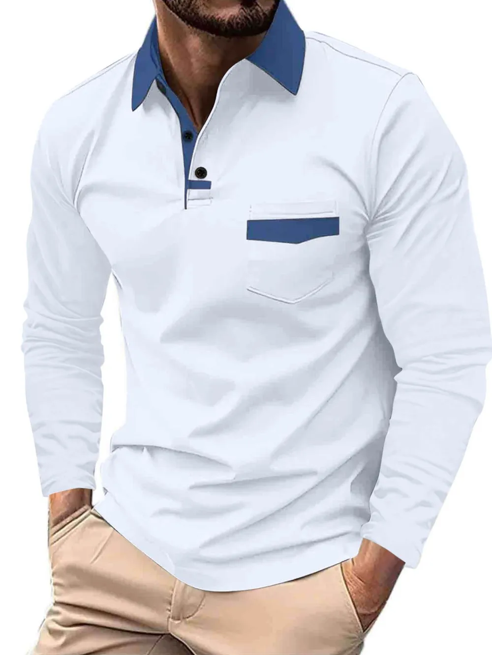 Men's Full Size Collared Neck Long Sleeve Polo Plus Size, image 4