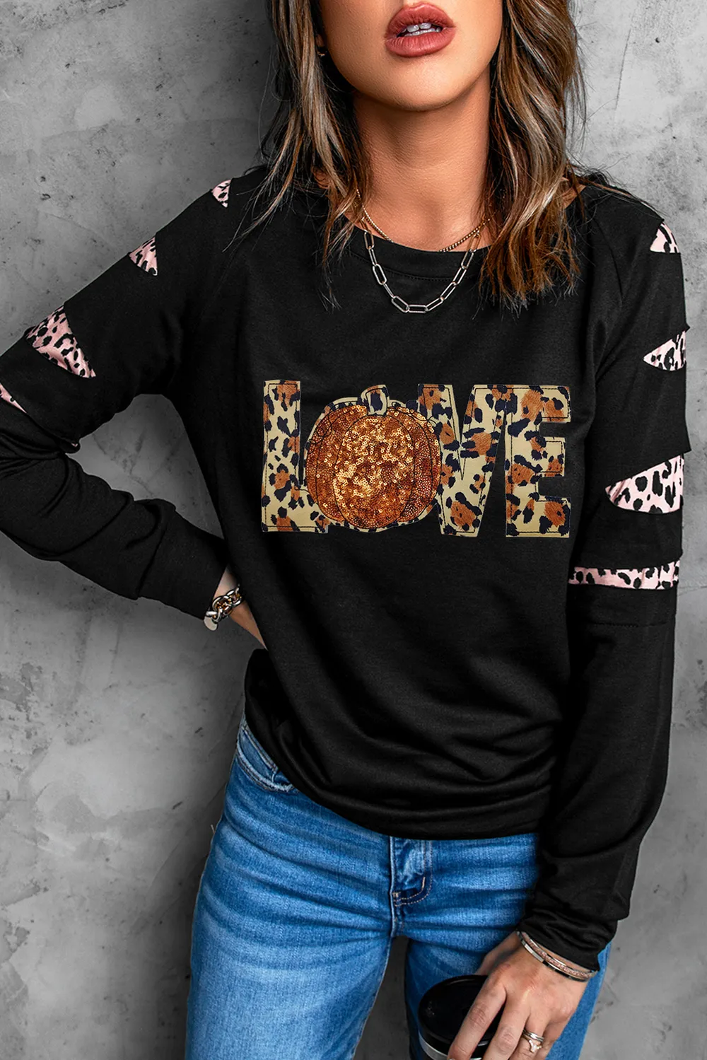 Sequin Leopard Long Sleeve Sweatshirt, image 3