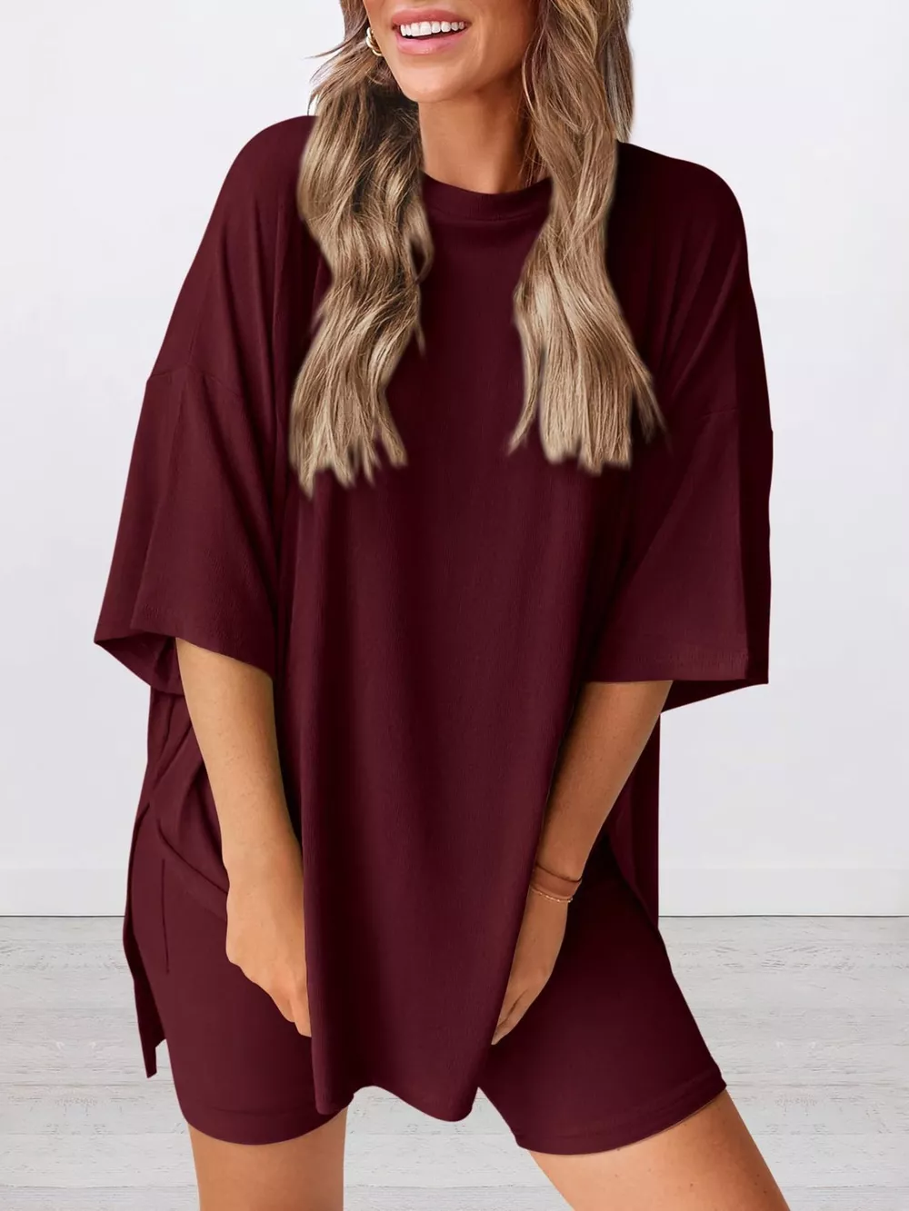 Full Size Relaxed Fit Round Neck Top and Shorts Two-Piece Set Plus Size, image 9