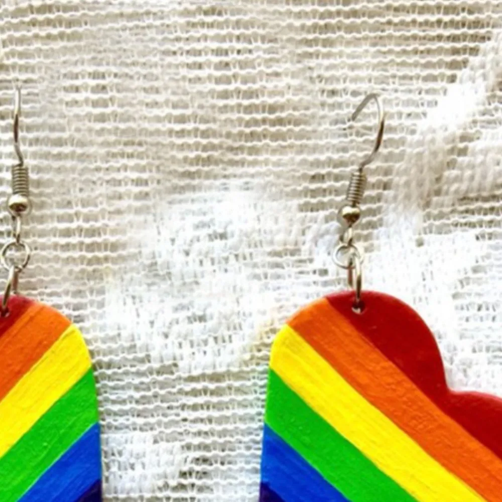 Leather Colorful Striped Heart Earrings, image 3