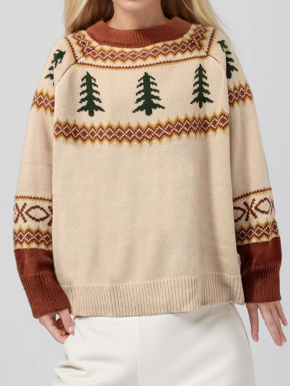 Graphic Round Neck Long Sleeve Sweater, image 4