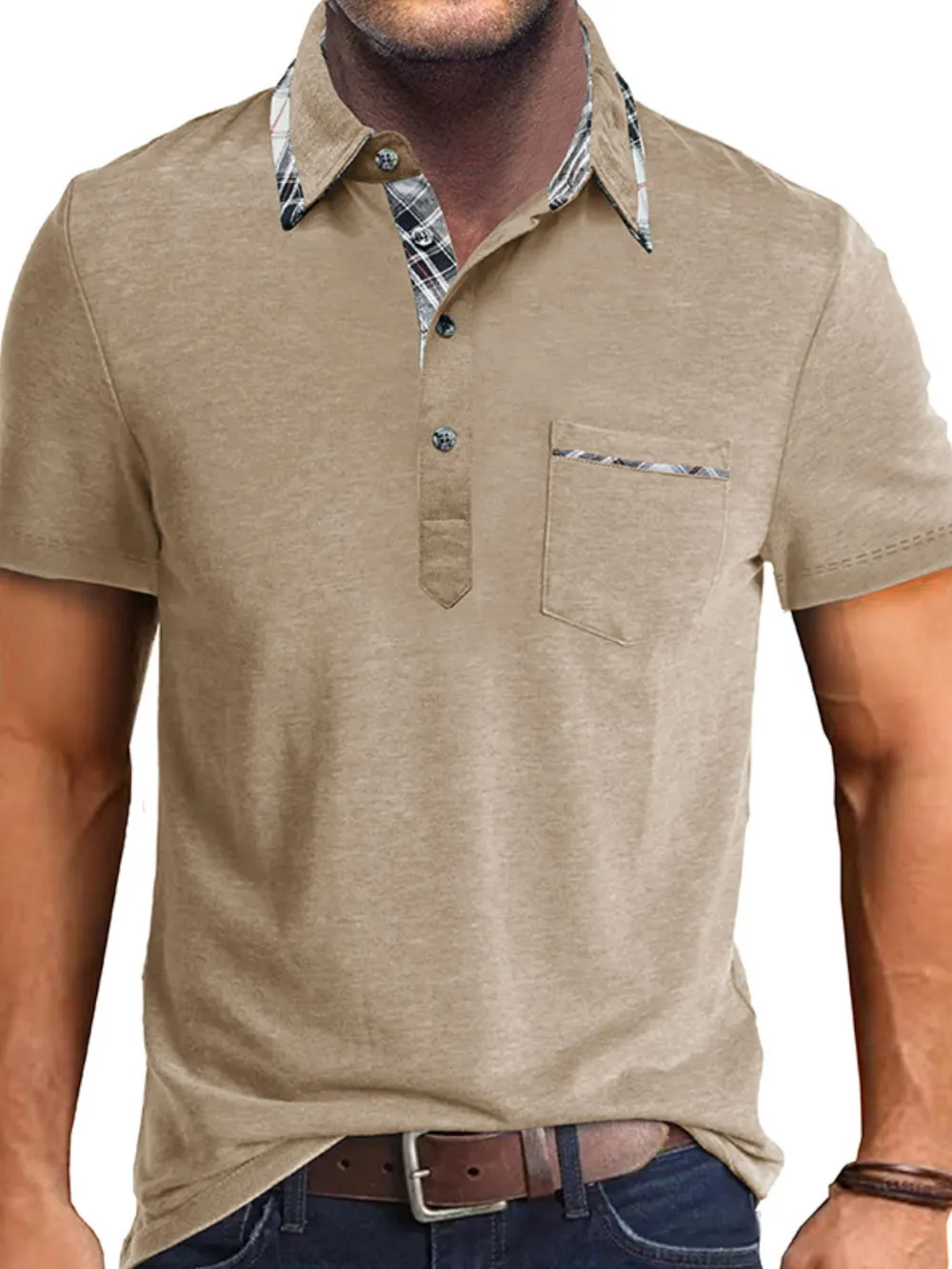 Men's Full Size Classic Plaid Collar Cotton Polo Shirt Plus Size, image 9