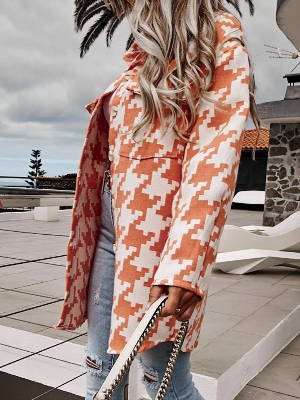 Houndstooth Button Up Long Sleeve Outerwear, image 16