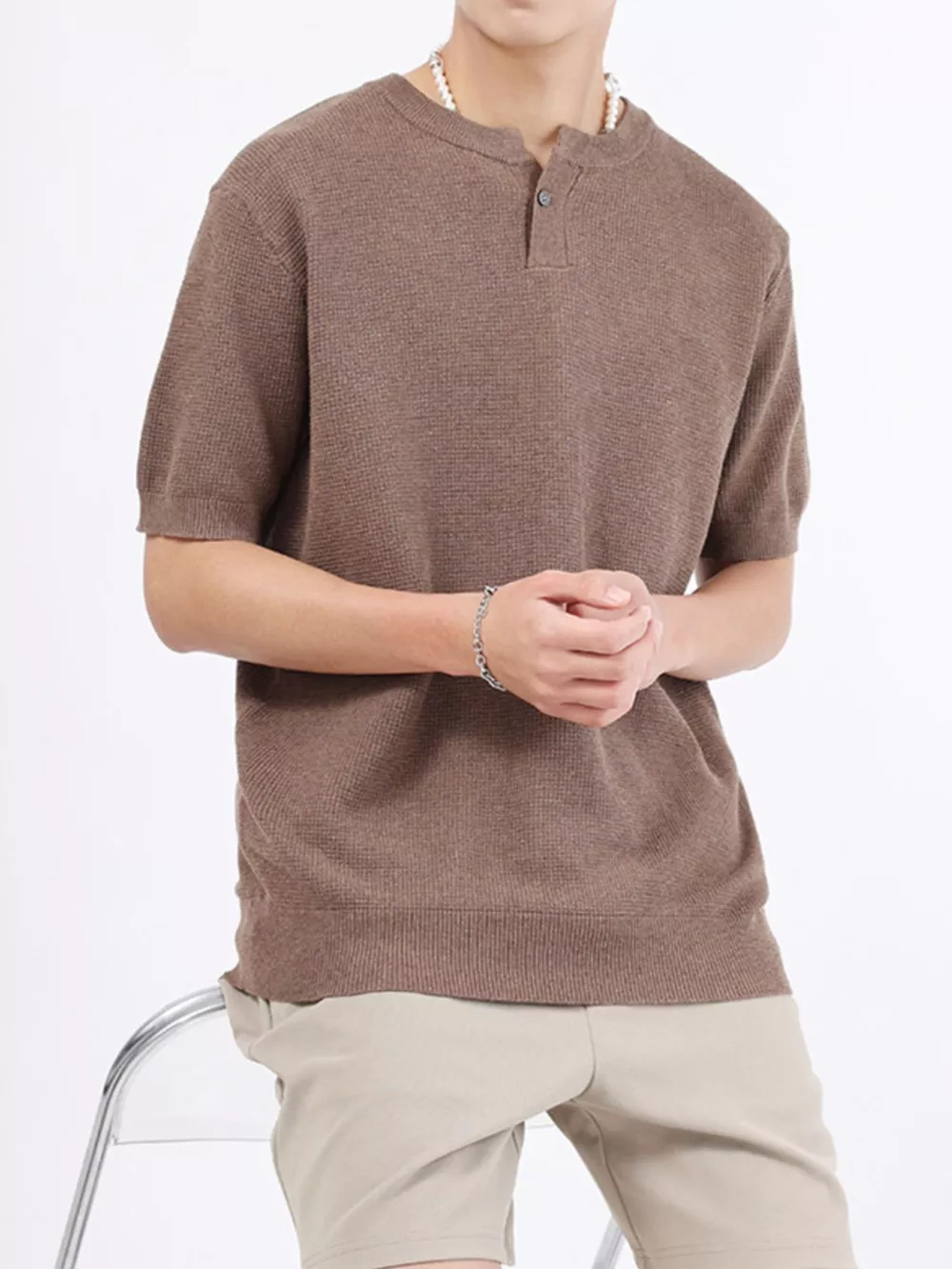 Men's Plus Size Casual Knit Henley T-Shirt, image 2