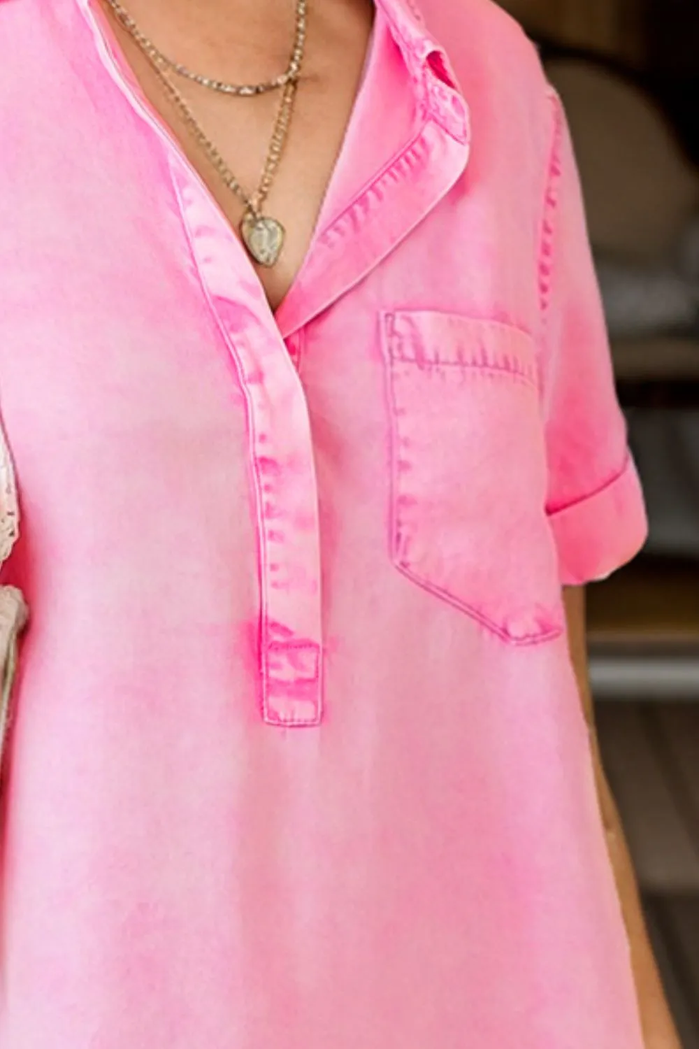 Pocketed Collared Neck Short Sleeve Denim Dress, image 6