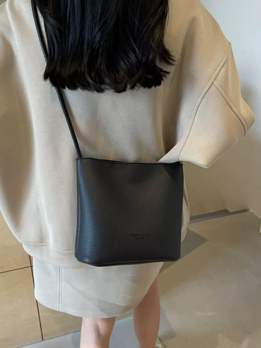 Leather Bucket Crossbody Bag, image 4