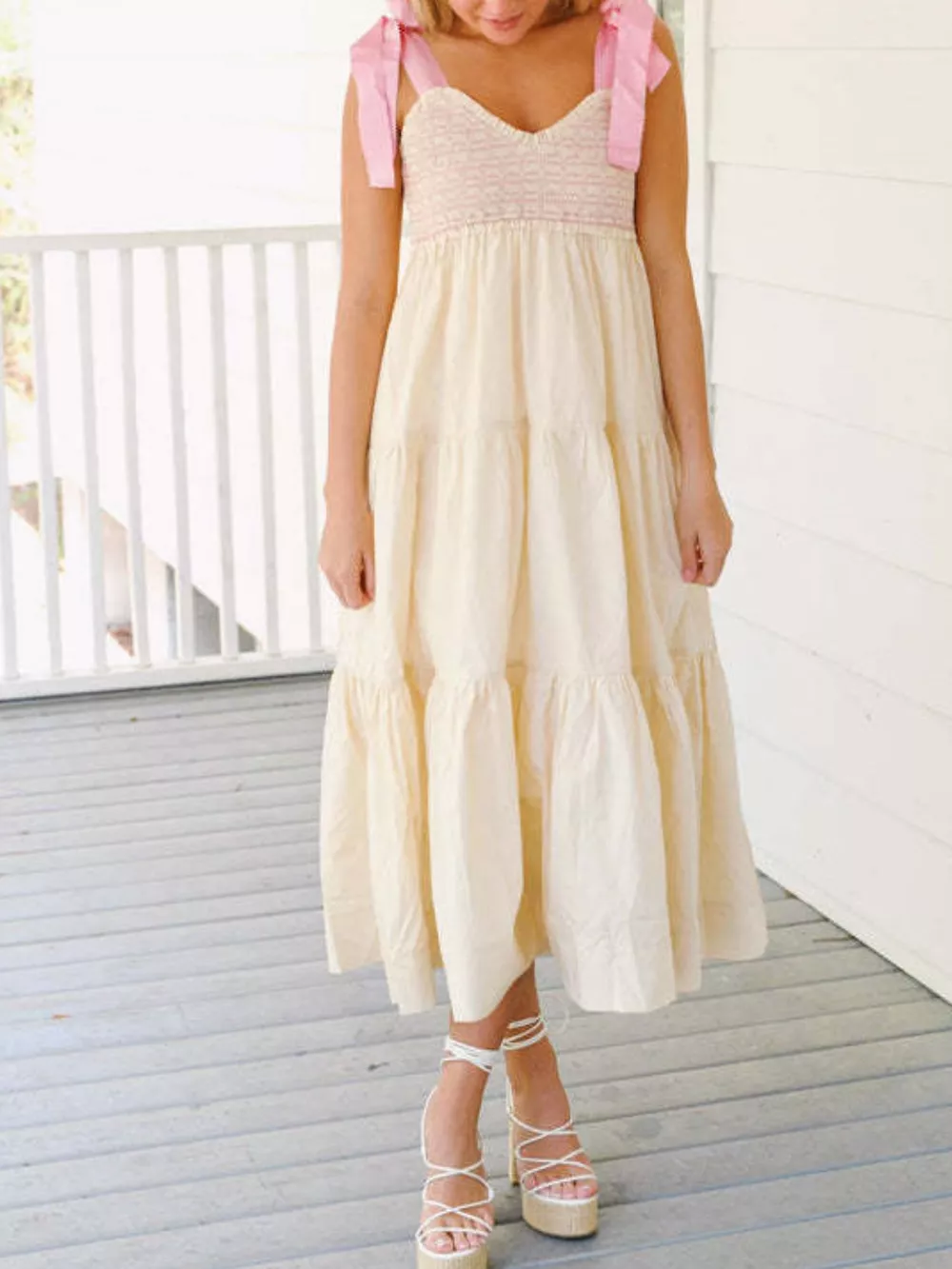 Tie Shoulder Tiered Midi Dress, image 4