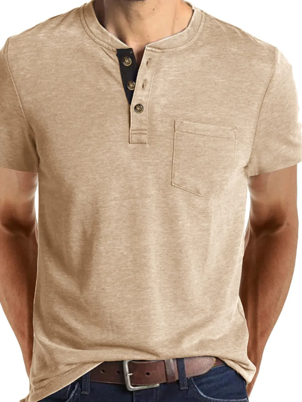 Men's Full Size Classic Henley Pocket Polo T-Shirt Plus Size, image 18