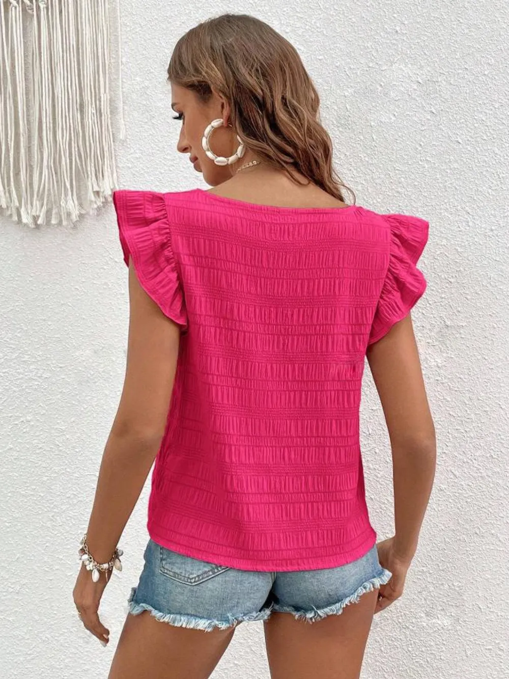 Ruffled Square Neck Cap Sleeve Blouse, image 13