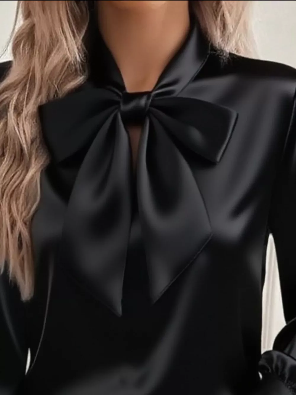 Satin Bow Tie Long Sleeve Top, image 5