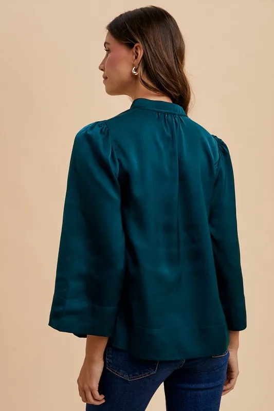 Satin Notched Three-Quarter Sleeve Blouse, image 3