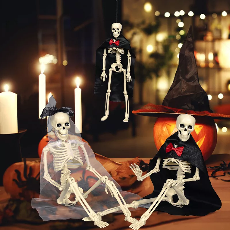 Halloween Posable Skeleton Couple with Wedding Veil and Cape, image 2