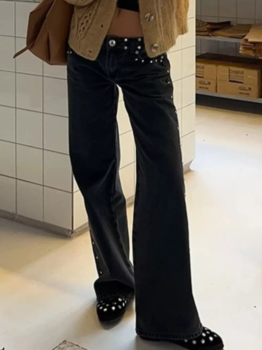 Leopard Star Patches Wide Leg Jeans, image 5